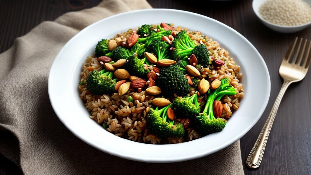 Arroz integral con brócoli y nueces